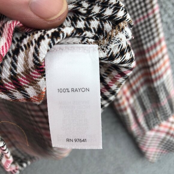 J Jill Shirt Womens Small Petite Pink Plaid Button Up Collar Ruffle Long Sleeve - Picture 6 of 10